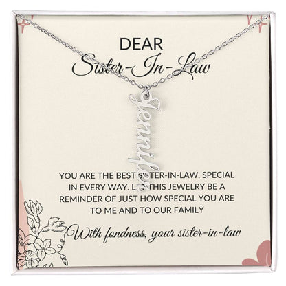 To My Dear Sister-in-law Vertical Name Necklace | Engraved Name Necklace with Card | Special Sister-in-Law Gift