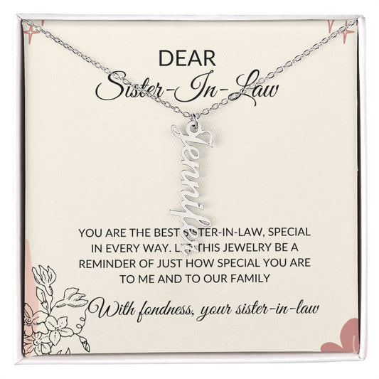 To My Dear Sister-in-law Vertical Name Necklace | Engraved Name Necklace with Card | Special Sister-in-Law Gift
