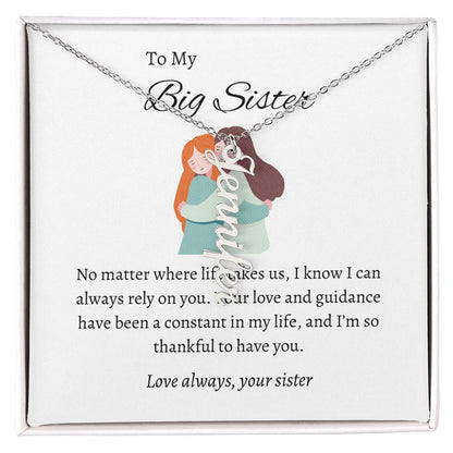 To My Beloved Big Sister Vertical Name Pendant with Greeting Cards | Gift for Sister | Necklace Gift for Sister