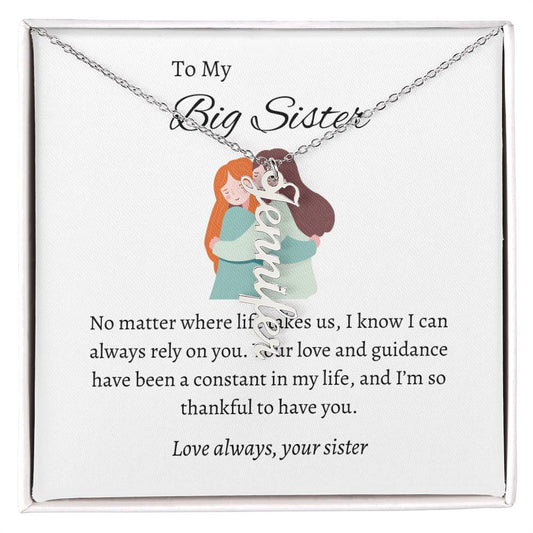 To My Beloved Big Sister Vertical Name Pendant with Greeting Cards | Gift for Sister | Necklace Gift for Sister