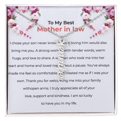 To The Best Mother-in-Law | Elegant Vertical Shaped Custom Name Necklace