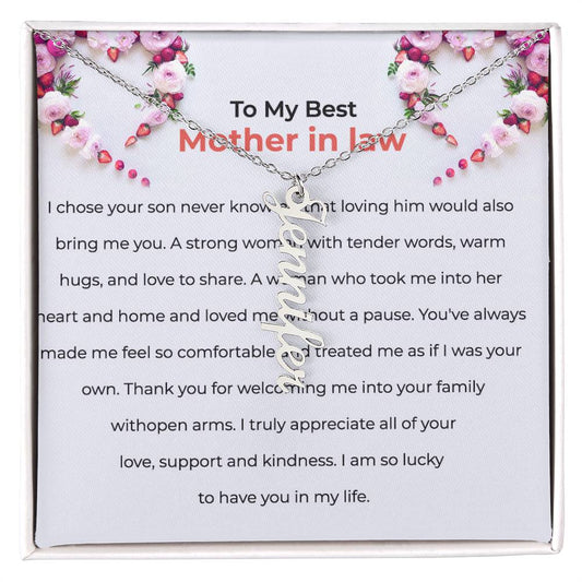To The Best Mother-in-Law | Elegant Vertical Shaped Custom Name Necklace