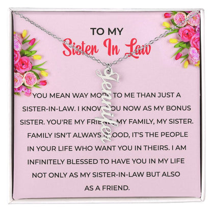 To My Sister-in-law Vertical Name Necklace | Unique Personalized Necklace with Card | Thoughtful Sister-in-Law Gift