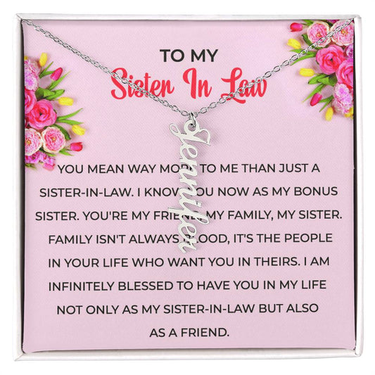 To My Sister-in-law Vertical Name Necklace | Unique Personalized Necklace with Card | Thoughtful Sister-in-Law Gift