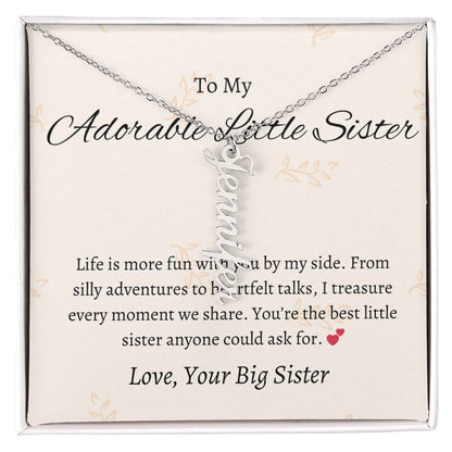 To My Adorable Sister Vertical Name Jewelry with Greeting Cards | Gift for Sister | Necklace Gift for Sister