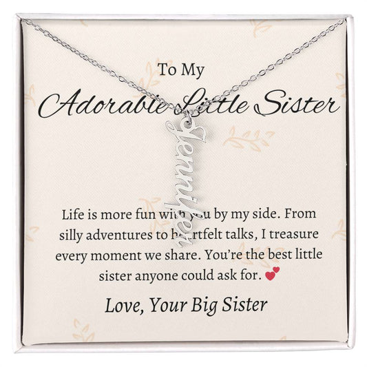 To My Adorable Sister Vertical Name Jewelry with Greeting Cards | Gift for Sister | Necklace Gift for Sister