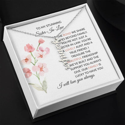 To My Stunning Sister-in-law Vertical Name Necklace | Personalized Necklace with Card | Sister-in-Law Gift
