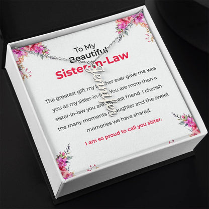 To My Beautiful Sister-in-law Vertical Name Necklace | Custom Name Necklace with Card | Sister-in-Law Gift