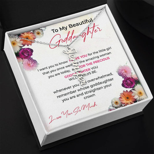 To My Beautiful Goddaughter | Unique Vertical Name Necklace with a Thoughtful Card
