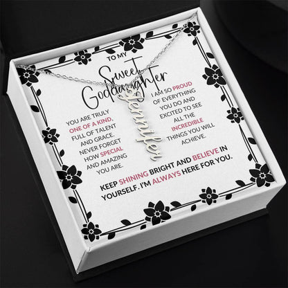 To My Sweet Goddaughter | Personalized Vertical Name Necklace with a Loving Message