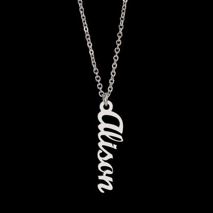 To My Cherished Mom | Vertical Style Name Necklace With Heartfelt Message