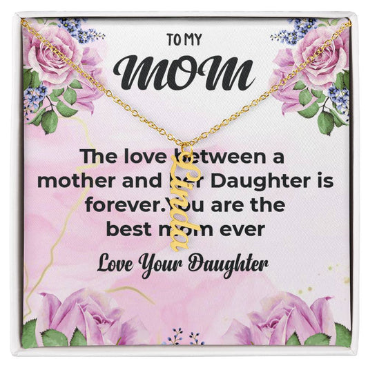 To My Cherished Mom | Vertical Style Name Necklace With Heartfelt Message