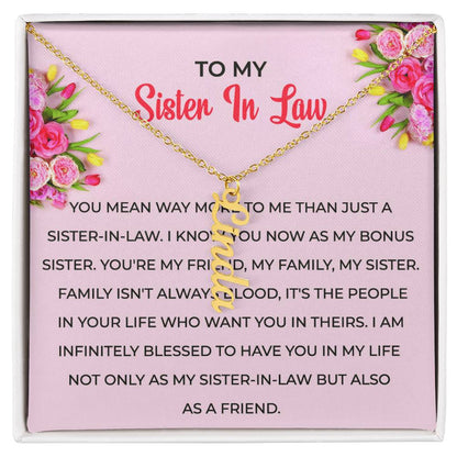 To My Sister-in-law Vertical Name Necklace | Unique Personalized Necklace with Card | Thoughtful Sister-in-Law Gift