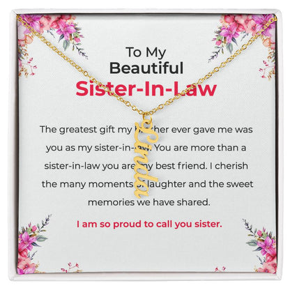 To My Beautiful Sister-in-law Vertical Name Necklace | Custom Name Necklace with Card | Sister-in-Law Gift