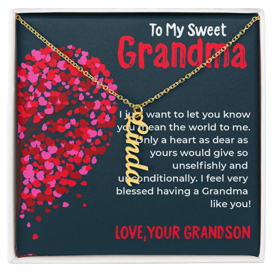 To My Sweet Grandma | Timeless Vertical Name Necklace Gift from Grandson | Gift for Grandma