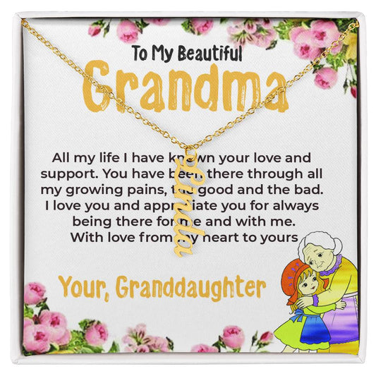 To My Beautiful Grandma | Vertical Name Necklace Gift from Granddaughter | Gift for Grandma