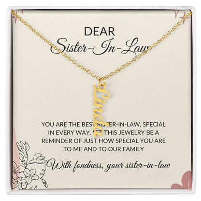 To My Dear Sister-in-law Vertical Name Necklace | Engraved Name Necklace with Card | Special Sister-in-Law Gift