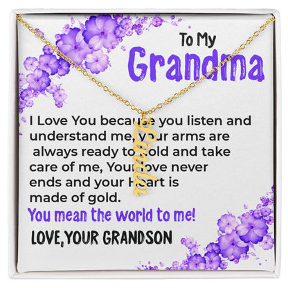To My Grandma, My World | Vertical Name Necklace Gift from Grandson | Gift for Grandma