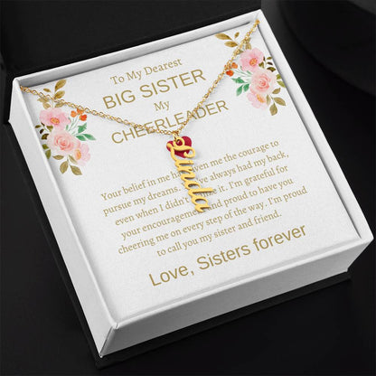 To My Dearest Big Sister Vertical Name Necklace with Greeting Cards | Gift for Sister | Necklace Gift for Sister
