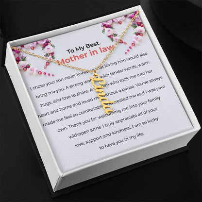 To The Best Mother-in-Law | Elegant Vertical Shaped Custom Name Necklace