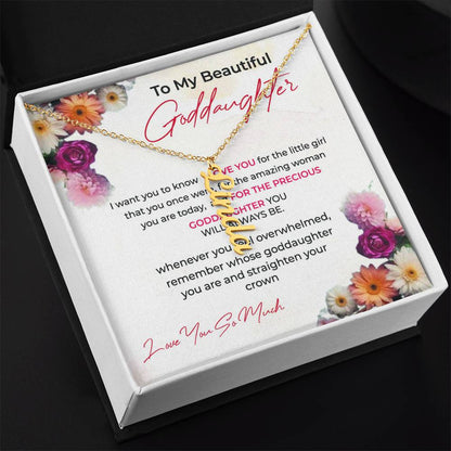 To My Beautiful Goddaughter | Unique Vertical Name Necklace with a Thoughtful Card