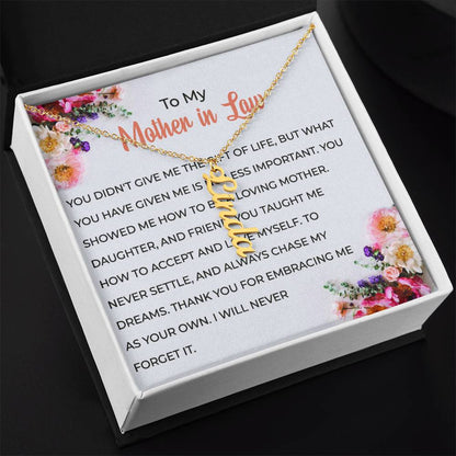 To My Cherished Mother-in-Law | Vertical Shaped Custom Name Necklace