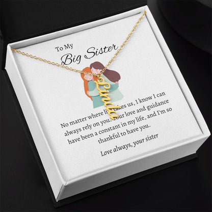To My Beloved Big Sister Vertical Name Pendant with Greeting Cards | Gift for Sister | Necklace Gift for Sister