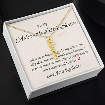 To My Adorable Sister Vertical Name Jewelry with Greeting Cards | Gift for Sister | Necklace Gift for Sister