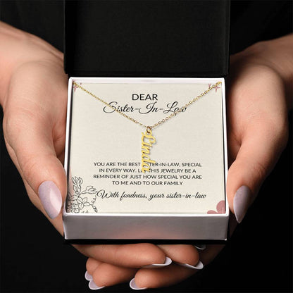 To My Dear Sister-in-law Vertical Name Necklace | Engraved Name Necklace with Card | Special Sister-in-Law Gift