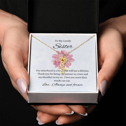 To My Lovely Sister Vertical Name Necklace with Greeting Cards | Gift for Sister | Necklace Gift for Sister