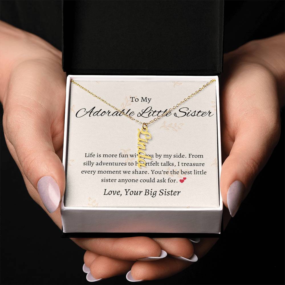 To My Adorable Sister Vertical Name Jewelry with Greeting Cards | Gift for Sister | Necklace Gift for Sister