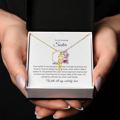 Sisterly Love Vertical Name Jewelry with Greeting Cards | Gift for Sister | Necklace Gift for Sister