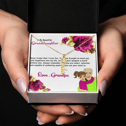 To My Beautiful Granddaughter Necklace | Vertical Style Name Necklace Gift from Grandpa