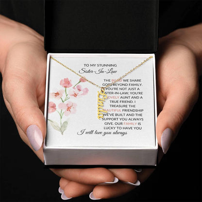 To My Stunning Sister-in-law Vertical Name Necklace | Personalized Necklace with Card | Sister-in-Law Gift