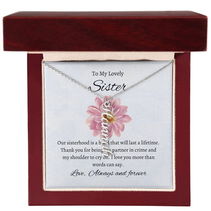To My Lovely Sister Vertical Name Necklace with Greeting Cards | Gift for Sister | Necklace Gift for Sister