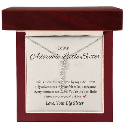 To My Adorable Sister Vertical Name Jewelry with Greeting Cards | Gift for Sister | Necklace Gift for Sister
