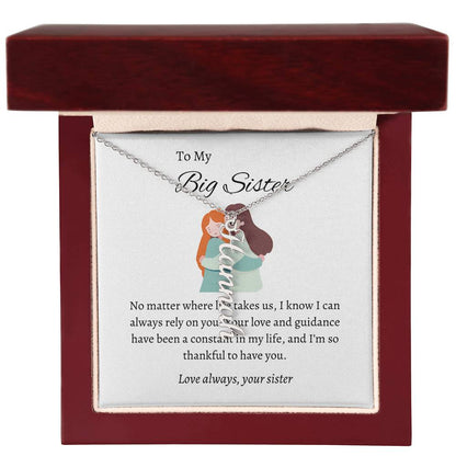 To My Beloved Big Sister Vertical Name Pendant with Greeting Cards | Gift for Sister | Necklace Gift for Sister