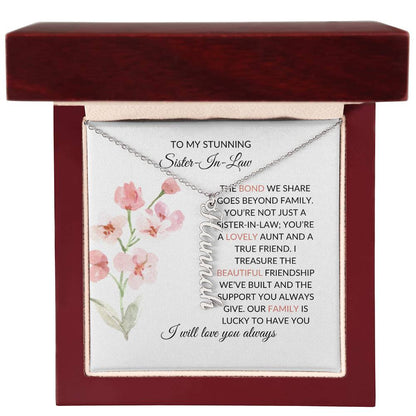 To My Stunning Sister-in-law Vertical Name Necklace | Personalized Necklace with Card | Sister-in-Law Gift
