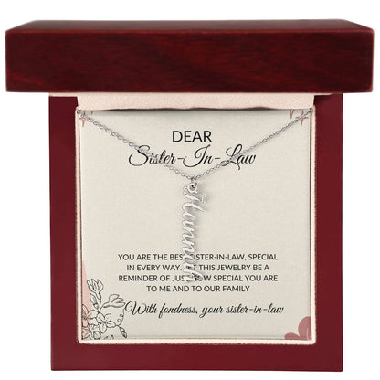To My Dear Sister-in-law Vertical Name Necklace | Engraved Name Necklace with Card | Special Sister-in-Law Gift