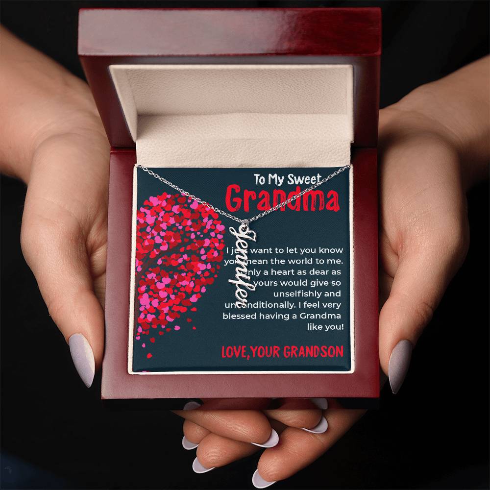 To My Sweet Grandma | Timeless Vertical Name Necklace Gift from Grandson | Gift for Grandma