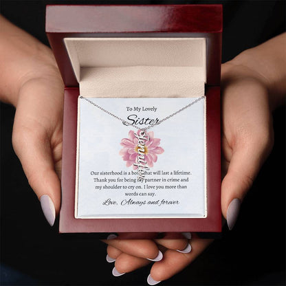 To My Lovely Sister Vertical Name Necklace with Greeting Cards | Gift for Sister | Necklace Gift for Sister