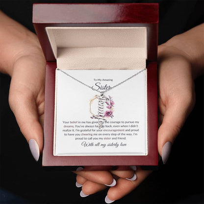 Sisterly Love Vertical Name Jewelry with Greeting Cards | Gift for Sister | Necklace Gift for Sister