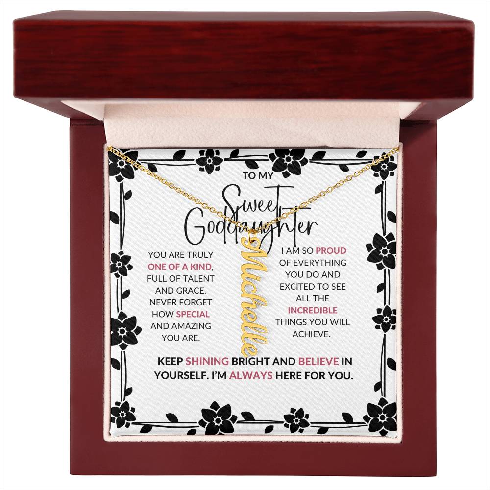 To My Sweet Goddaughter | Personalized Vertical Name Necklace with a Loving Message