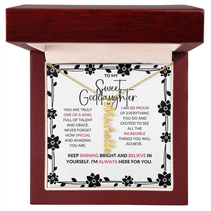 To My Sweet Goddaughter | Personalized Vertical Name Necklace with a Loving Message