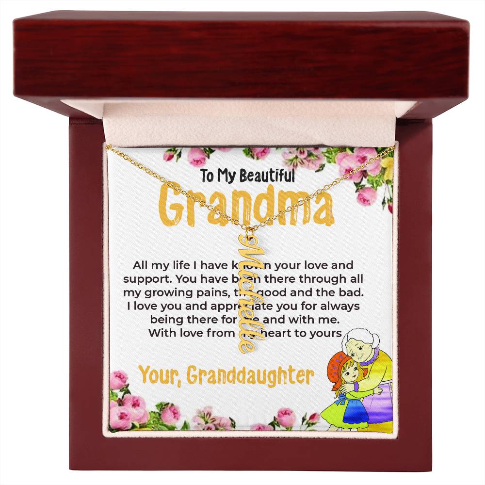 To My Beautiful Grandma | Vertical Name Necklace Gift from Granddaughter | Gift for Grandma