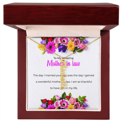 To My Amazing Mother-in-Law | Personalized Vertical Shaped Custom Name Necklace