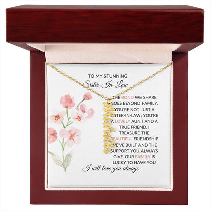 To My Stunning Sister-in-law Vertical Name Necklace | Personalized Necklace with Card | Sister-in-Law Gift