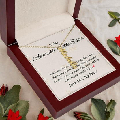 To My Adorable Sister Vertical Name Jewelry with Greeting Cards | Gift for Sister | Necklace Gift for Sister