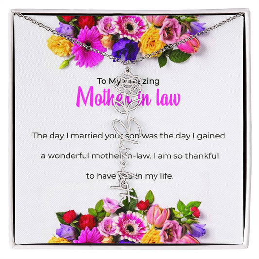To My Amazing Mother-in-Law | Personalized Flower Name Custom Name Necklace