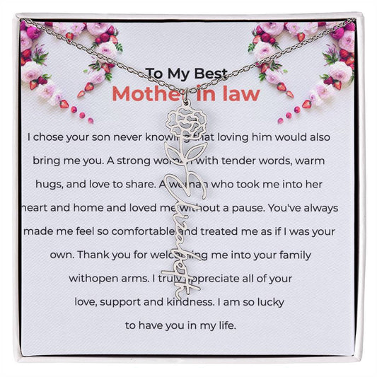 To The Best Mother-in-Law | Elegant Flower Name Necklace |  Custom Name Necklace